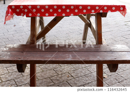 Rest bench in a city park in Israel. 116432645