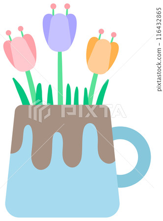 Kid hand drawn cute colorful Spring Summer flower in ceramic pot Kid hand drawn cute colorful Spring Summer flower in ceramic pot 116432865