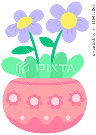 Kid hand drawn cute colorful Spring Summer flower in ceramic pot 116432868