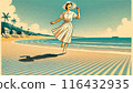 Woman in white walking on the beach 116432935