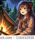 Woman making a bonfire at a campsite 116432936