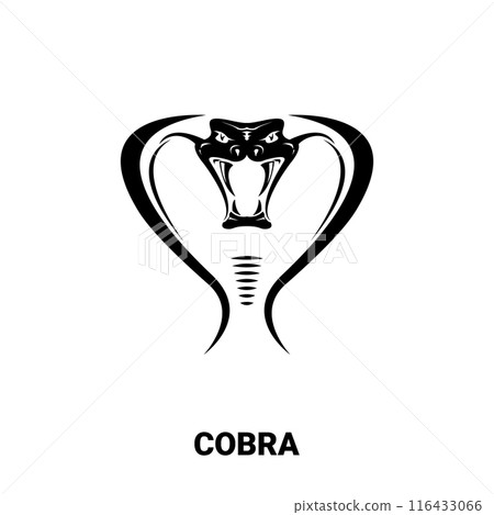 vector cobra snake with hood logo and icon design template. Danger king cobra vector icon. Viper black silhouette isolated on white. Snake simple logo 116433066
