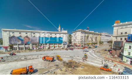 Work bulldozer on the construction of a road timelapse 116433315