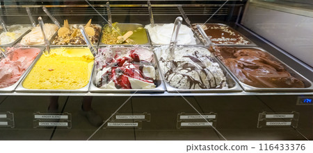 Different flavors of italian ice cream at Genoa Italy 116433376