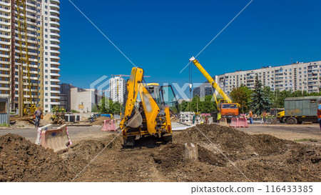 Industrial truck loader excavator digging ground timelapse Industrial truck loader excavator digging ground timelapse 116433385