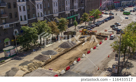 Work bulldozer on the construction of a road timelapse 116433517
