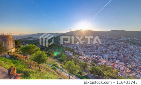 beautiful sunset timelapse on tibidabo in Barcelona, Spain 116433743