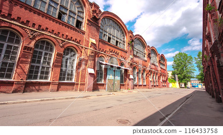 The old factory bricks building with windows and gates timelapse hyperlapse The old factory bricks building with windows and gates timelapse hyperlapse 116433758