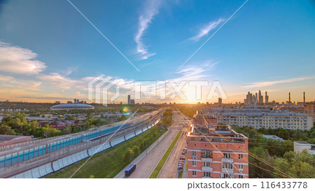 The Third Ring Road at sunset timelapse aerial view from rooftop. Moscow, Russia. 116433778