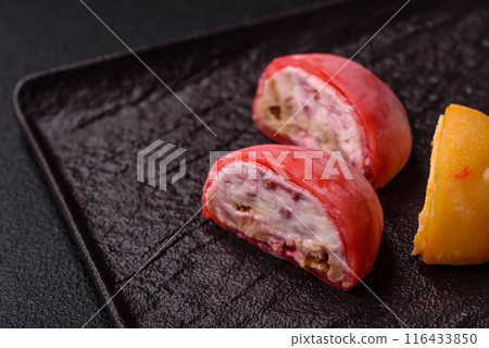 Delicious colorful asian mochi sweets with rice dough shell Delicious colorful asian mochi sweets with rice dough shell 116433850