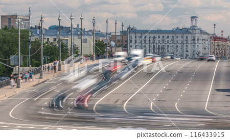 Cars traffic on Big Stone Bridge timelapse. Bolshoy kamenniy bridge Cars traffic on Big Stone Bridge timelapse. Bolshoy kamenniy bridge 116433915