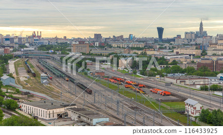 Moscow timelapse, evening view of the third transport ring and the central part of Moscow's rings, traffic, car lights 116433925