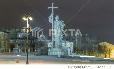 Monument to Prince Vladimir the Great timelapse hyperlapse on Borovitskaya Square in Moscow near the Kremlin. Monument to Prince Vladimir the Great timelapse hyperlapse on Borovitskaya Square in Moscow near the Kremlin. 116434002