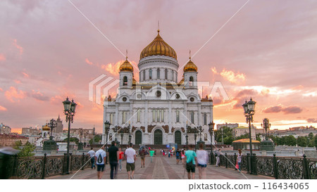 Majestic orthodox Cathedral of Christ Saviour with sunset Timelapse, Russia 116434065