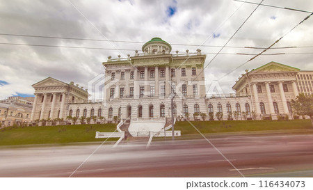 Old building of State Russian library, historical building famous as Pashkov House timelapse hyperlapse, Moscow, Russia 116434073