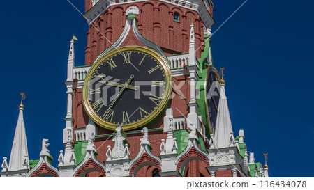 Moscow Kremlin, Spasskaya clock tower timelapse hyperlapse. Moscow Kremlin, Spasskaya clock tower timelapse hyperlapse. 116434078