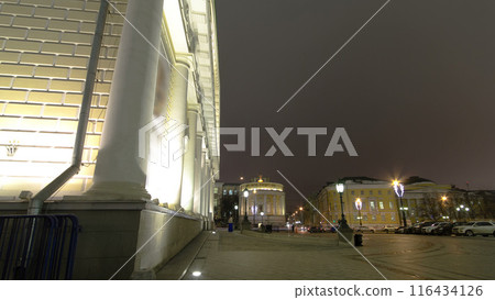 exhibition hall Manezh on Manezhnaya square winter night timelapse hyperlapse, Moscow, Russia exhibition hall Manezh on Manezhnaya square winter night timelapse hyperlapse, Moscow, Russia 116434126