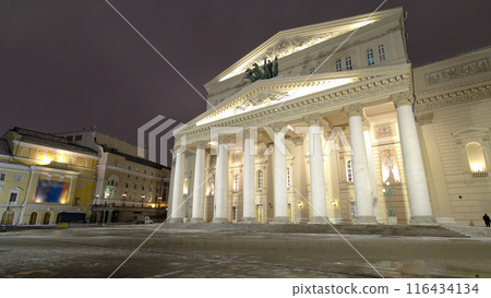 Night view of the State Academic Bolshoi Theatre Opera and Ballet timelapse hyperlapse, Moscow, Russia Night view of the State Academic Bolshoi Theatre Opera and Ballet timelapse hyperlapse, Moscow, Russia 116434134