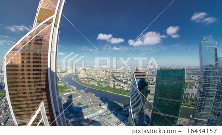 Aerial panorama of the buildings from the rooftop of Moscow International Business Center skyscraper timelapse, Russia Aerial panorama of the buildings from the rooftop of Moscow International Business Center skyscraper timelapse, Russia 116434157