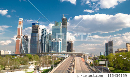 Modern Skyscrapers International Business Center City at cloudy day timelapse hyperlapse, Moscow, Russia 116434169