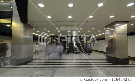 Interior of a modern subway station with trains timelapse hyperlapse Interior of a modern subway station with trains timelapse hyperlapse 116434283