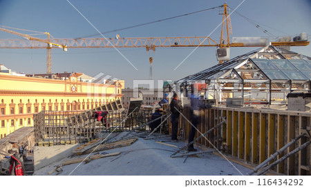 Steel bar rebar metal framework reinforcement for concrete at construction site timelapse. Steel bar rebar metal framework reinforcement for concrete at construction site timelapse. 116434292