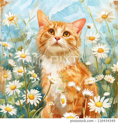 雛菊花和貓薑貓 116434349