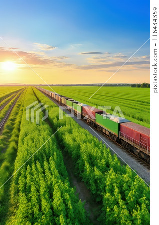 As the sunlight filters through the dense forest canopy, a freight train gracefully makes its way, leaving a trail of awe and wonder in its wake 116434359