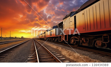 Panoramic view of a freight train. 116434369