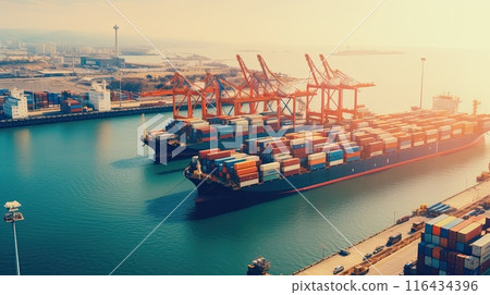 Busy Seaport Scene: Container Terminal Activity 116434396