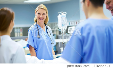 Shared laughter and genuine connections make these hospital colleagues feel like family. 116434494