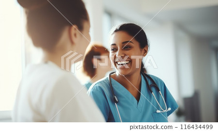 Smiles and laughter are contagious as these medical heroes take a break, nurturing their own well-being while building a supportive network of colleagues 116434499