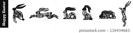 Black Linocut of Easter hare set 116434663
