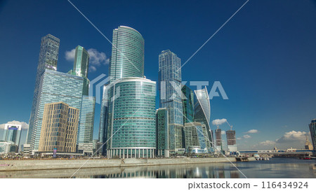 Moscow City business center skyscrapers office buildings and luxury apartments timelapse hyperlapse. 116434924