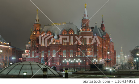 The State Historical Museum of Russia timelapse hyperlapse. Located between Red Square and Manege Square in Moscow The State Historical Museum of Russia timelapse hyperlapse. Located between Red Square and Manege Square in Moscow 116434951