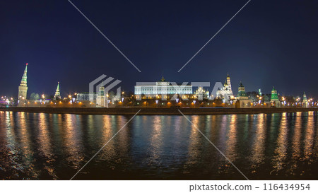 Kremlin embankment - Moskva River embankment near Kremlin. winter timelapse panorama Kremlin embankment - Moskva River embankment near Kremlin. winter timelapse panorama 116434954