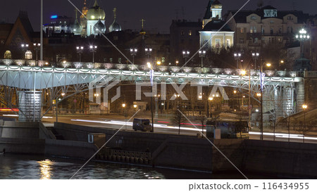 Embankment of the Moscow river. The Patriarchal Bridge night timelapse Embankment of the Moscow river. The Patriarchal Bridge night timelapse 116434955