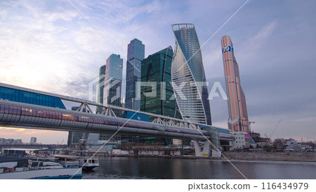 Skyscrapers International Business Center City day to night timelapse hyperlapse, Moscow, Russia 116434979
