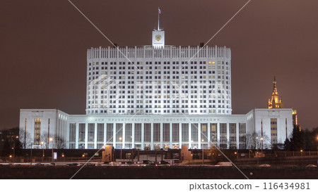 Government house of Russian Federation at night timelapse hyperlapse, Moscow Government house of Russian Federation at night timelapse hyperlapse, Moscow 116434981