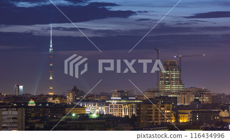 Ostankino Communication Tower in Moscow aerial timelapse Ostankino Communication Tower in Moscow aerial timelapse 116434996