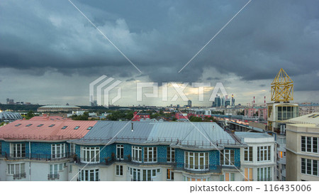 Moscow aerial cityscape timelapse. View from the roof of a house in the Central part of the city. 116435006