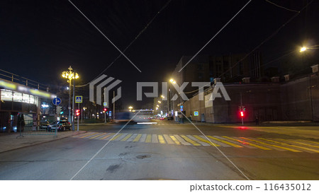 Drive through Traffic of cars in Moscow city streets, timelapse hyperlapse Russia 116435012