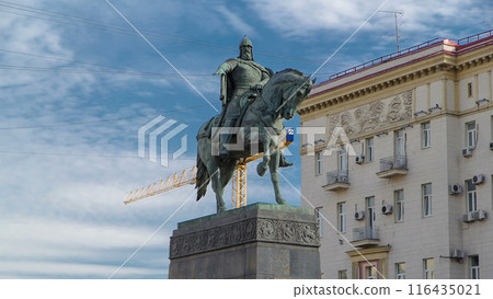 Monument to Yuri Dolgoruky, the founder of Moscow on the Tverskaya Square timelapse hyperlapse Moscow, Russia 116435021