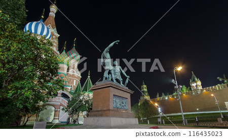 St. Basils cathedral and monument to Minin and Pozharsky timelapse hyperlapse in Moscow, Russia St. Basils cathedral and monument to Minin and Pozharsky timelapse hyperlapse in Moscow, Russia 116435023