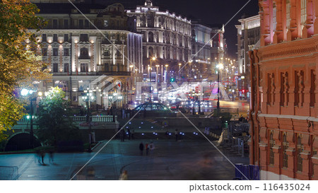 People walking on Manezh Square at night in Moscow. Tverskaya Street is in the background timelapse People walking on Manezh Square at night in Moscow. Tverskaya Street is in the background timelapse 116435024