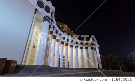 Central Pavilion of VDNH VDNKh exhibition in Moscow timelapse hyperlapse. Russia Central Pavilion of VDNH VDNKh exhibition in Moscow timelapse hyperlapse. Russia 116435038