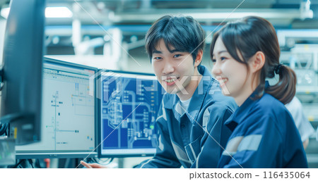 Male and female engineers creating drawings_2 Male and female engineers creating drawings_2 116435064