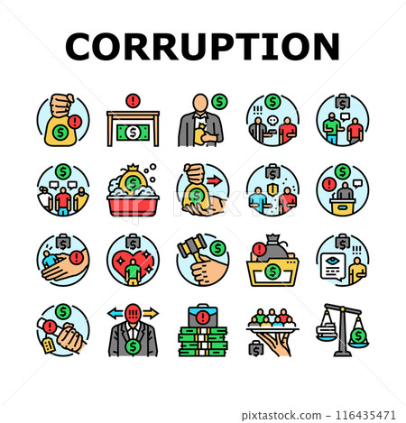 corruption money business cash icons set vector 116435471