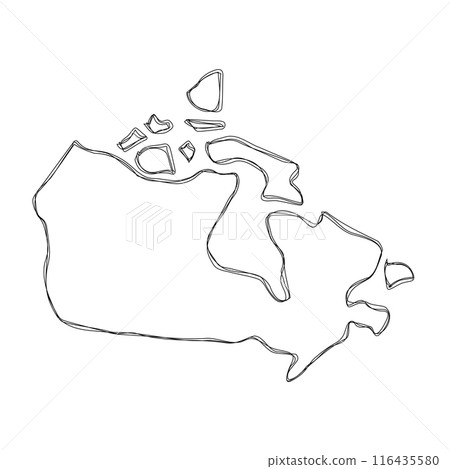 Canada country simplified map.Thin triple pencil sketch outline isolated on white background. Simple vector icon Canada country simplified map.Thin triple pencil sketch outline isolated on white background. Simple vector icon 116435580