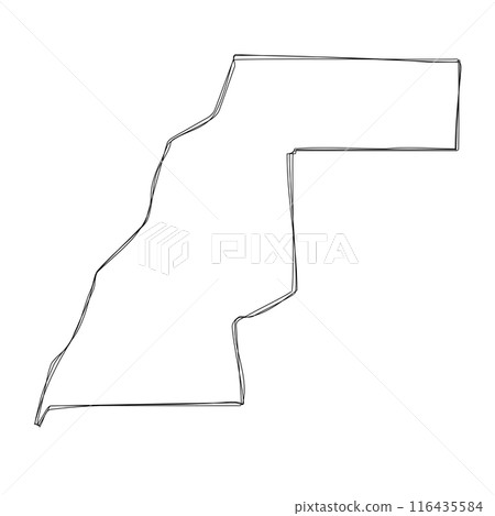 Western Sahara country simplified map.Thin triple pencil sketch outline isolated on white background. Simple vector icon 116435584